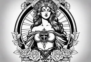 Sacred heart of marry with swords and Cancer ribbon chest tattoo tattoo idea