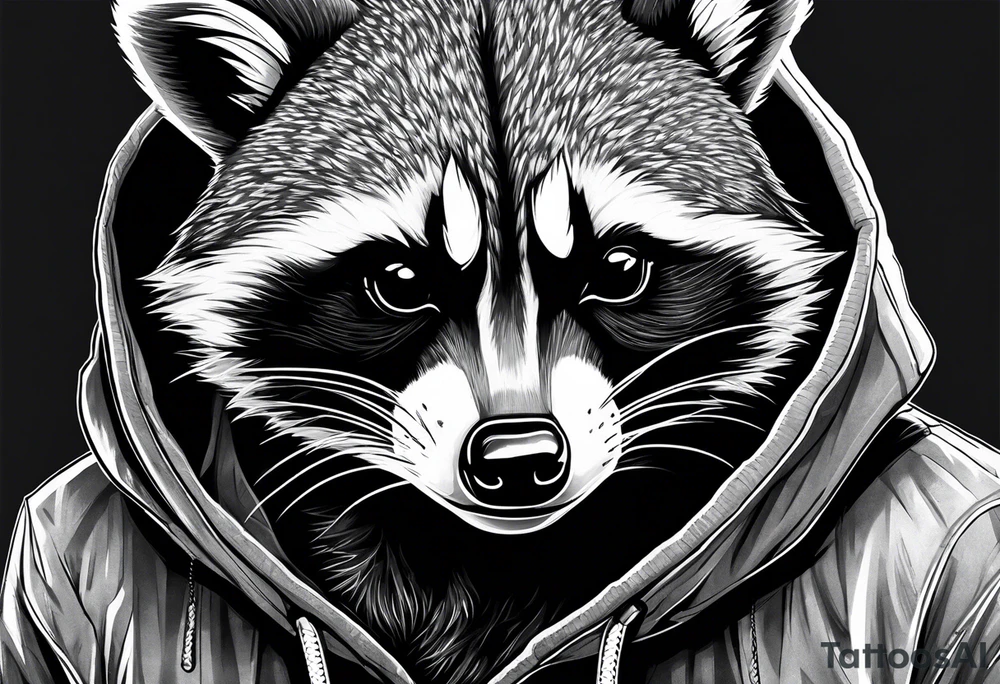 raccoon wearing a Superman hoodie tattoo idea