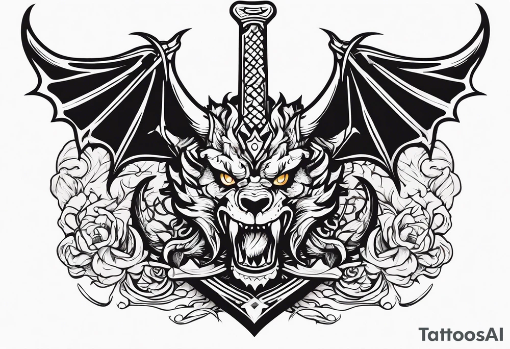 Valhalla death 
prayer sword dragon head axe tattoo idea