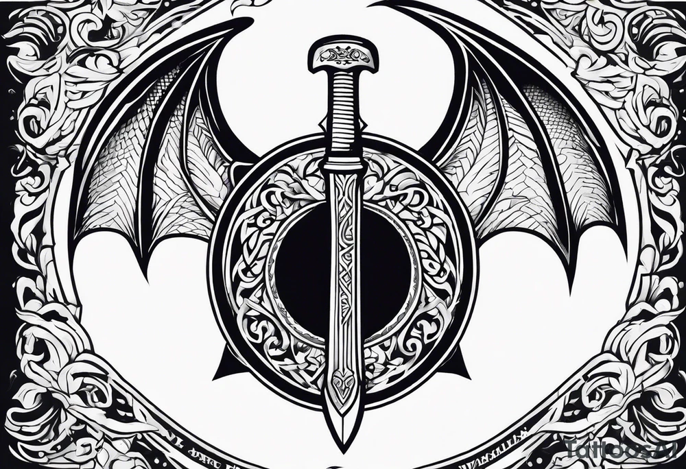 Valhalla sword shield dragon axe tattoo idea