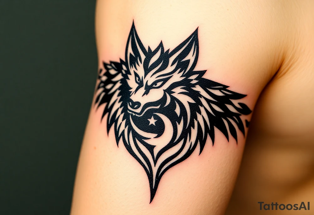 majestic yin yang wolf tribal tattoo idea