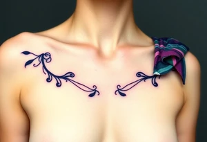 Chest 
Dark Purple with green pink blue and white highlights tartan fabric with skin around edges peeling and wrapping around side of shoulder tattoo idea