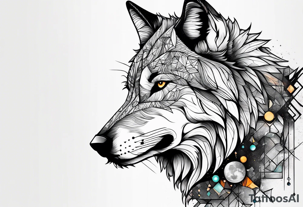 Constellation, two animal wolf, géométric tattoo idea