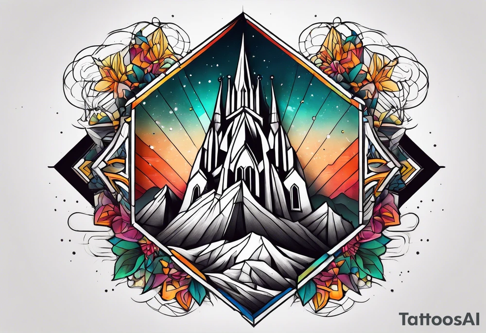 Volcán y geometría sagrada tattoo idea