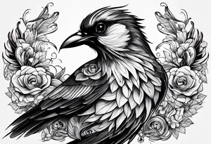 Scary black and white bird chest tattoo idea