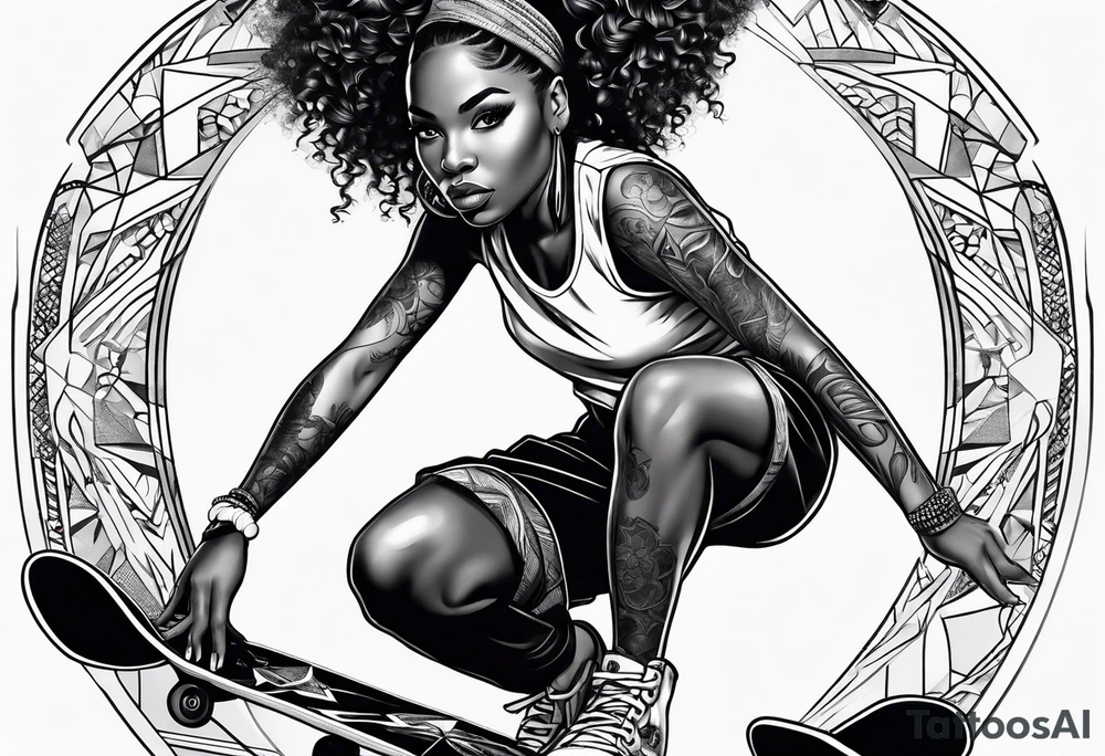 Black woman skateboarding tattoo idea
