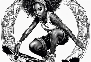 Black woman skateboarding tattoo idea