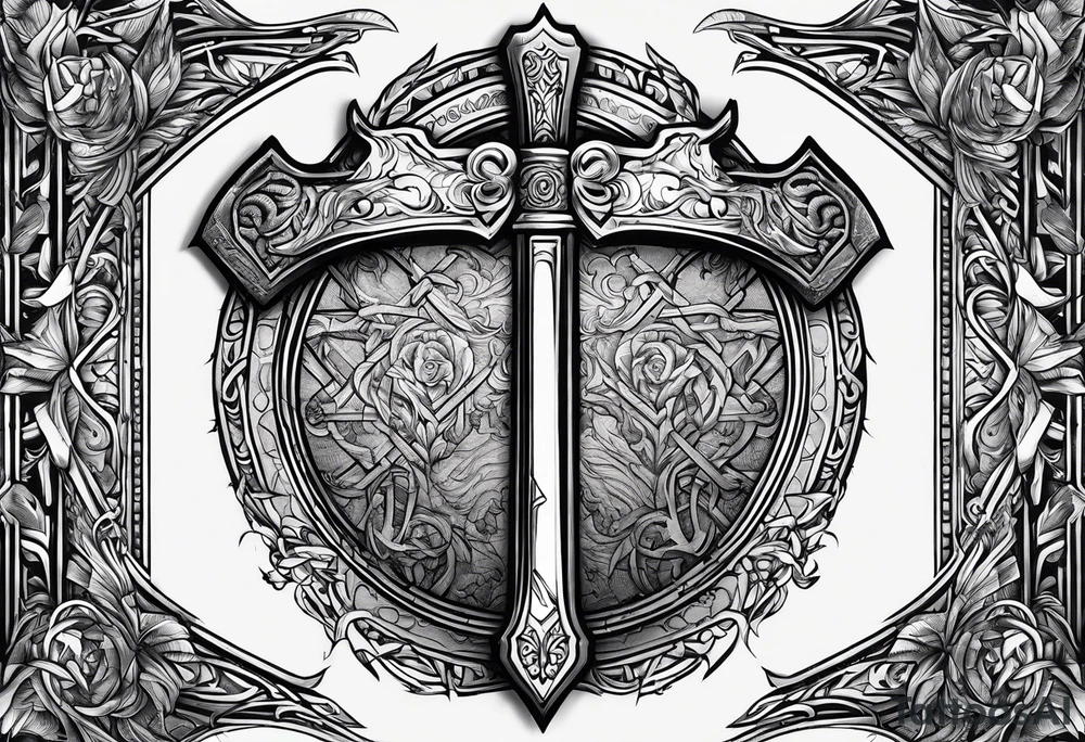 An opened bible with a battle Axe tattoo idea