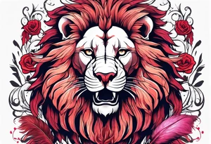 powerful majestic lion, eating a flamingo with feathers and blood and guts tattoo idea