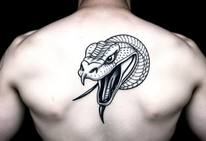 A dangerous snake it has a wide shaped cobra head with a mouth full of sharp teeth and long fangs like a sab tattoo idea