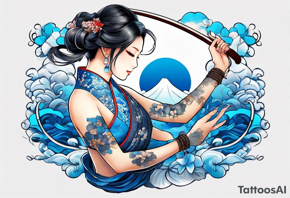 A japanese string around the wrist, make it blue without gradient tattoo idea