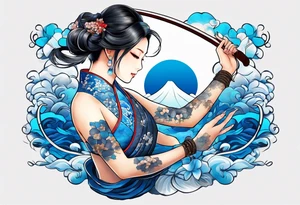 A japanese string around the wrist, make it blue without gradient tattoo idea