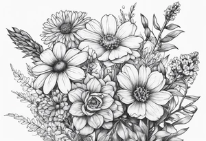 small long stem wildflower bouquet across fott tattoo idea