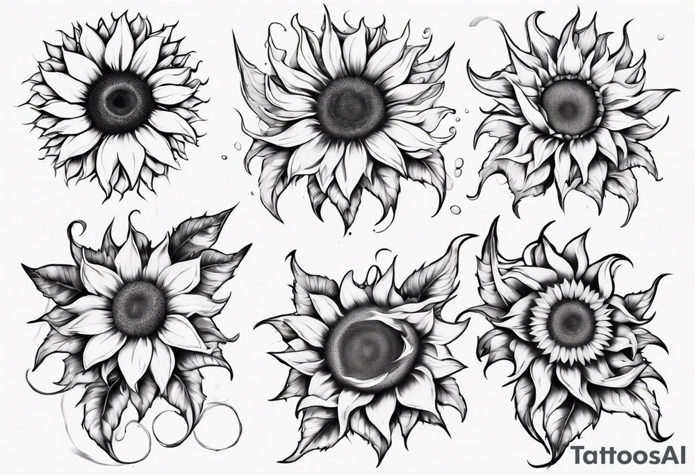 Four sunflowers underwater tattoo idea