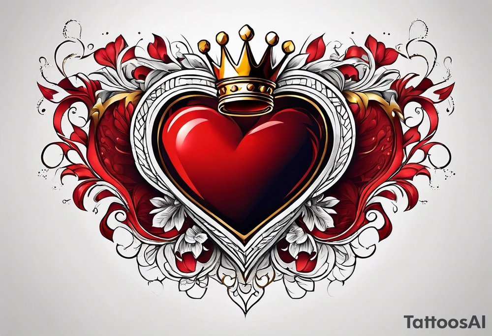 Red heart with a golden crown above it tattoo idea