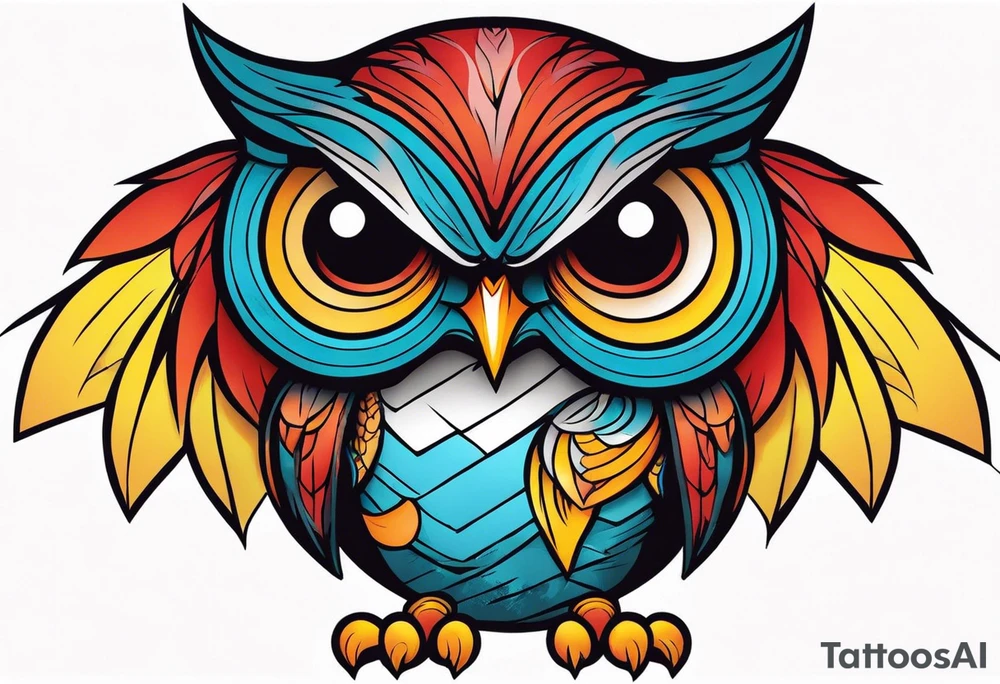 MUSCULAR MEAN OWL SUPERHERO MACOT
 STYLE tattoo idea