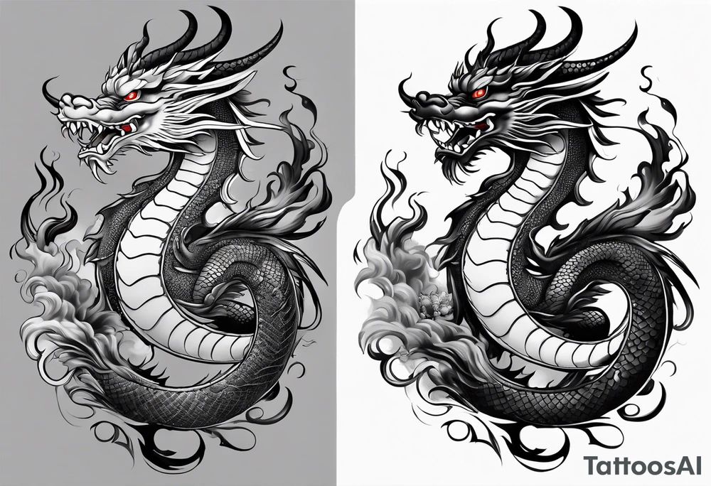 Traditional Japanese Dragon full body and smoke tattoo idea