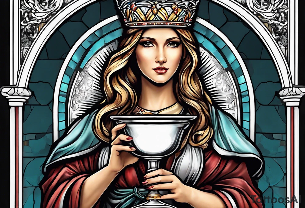 Female saint holding a chalice tattoo idea