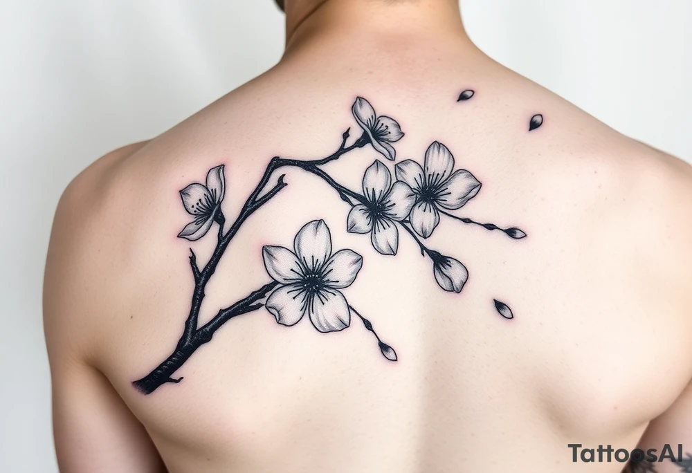 delicate cherry blossoms swirling in spring breeze with petals tattoo idea