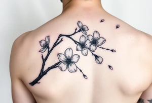 delicate cherry blossoms swirling in spring breeze with petals tattoo idea