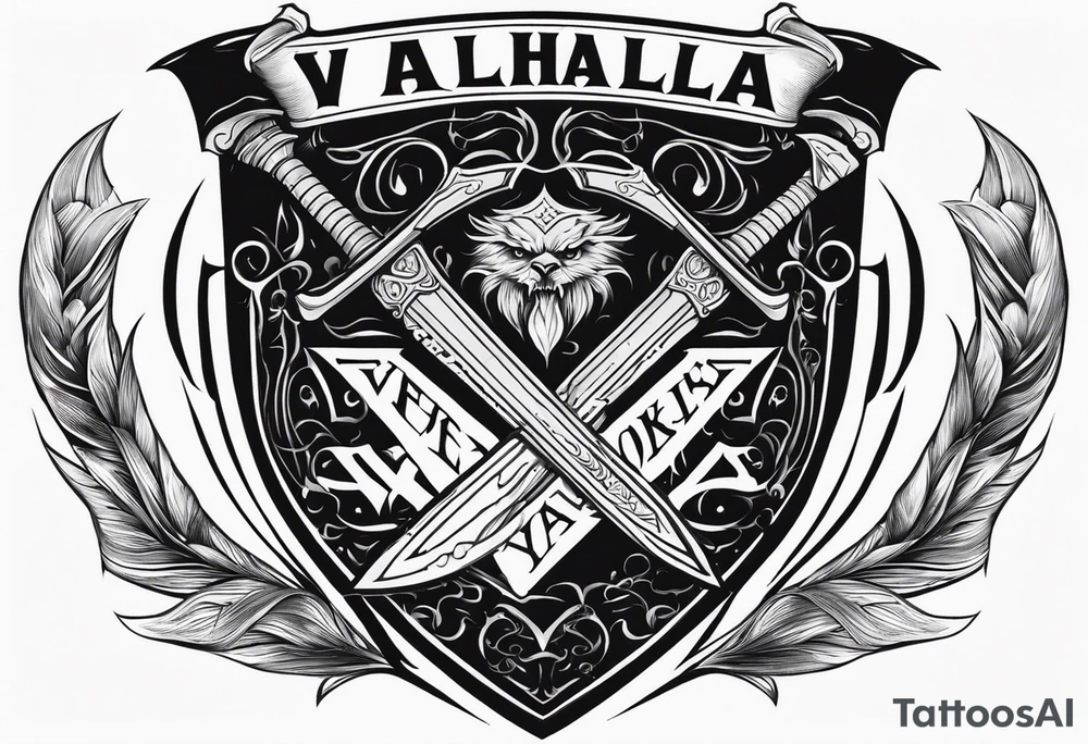 Valhalla shield sword axe tattoo idea