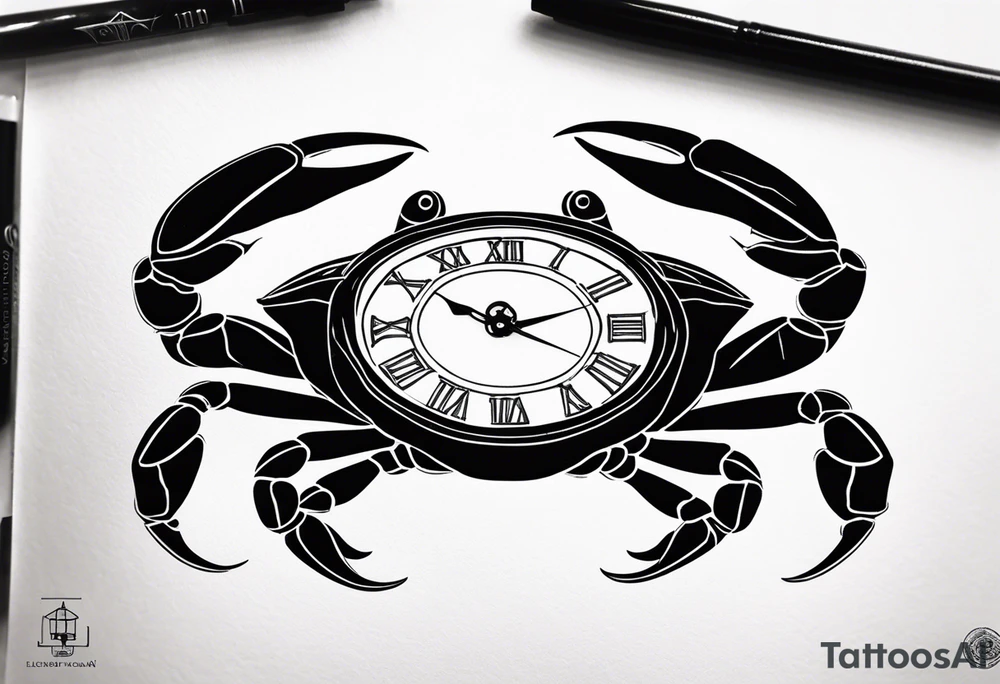 Zodiac crab with clock tattoo idea