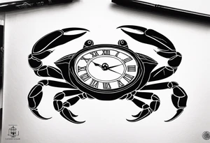 Zodiac crab with clock tattoo idea