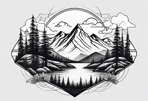 Mountains, animals, concept tattoo idea