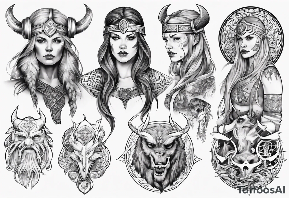 beautiful viking women topless tattoo idea