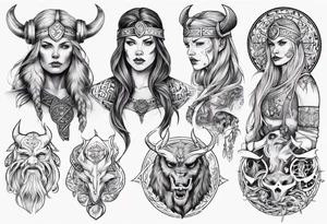 beautiful viking women topless tattoo idea