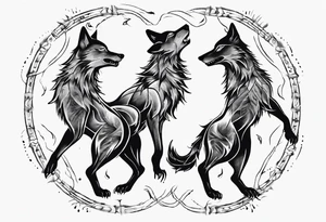 basic forms of two wolves dancing on their hind legs tattoo idea