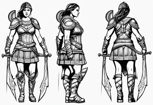 Female gladiator full body cool pose tattoo idea