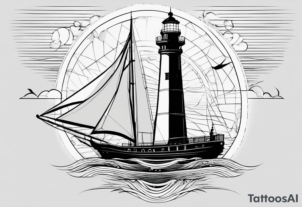 phare maritime dans un bateau a voiles. tattoo idea