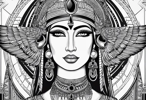 black and white goddess isis tattoo with minimal detail neotraditional tattoo idea