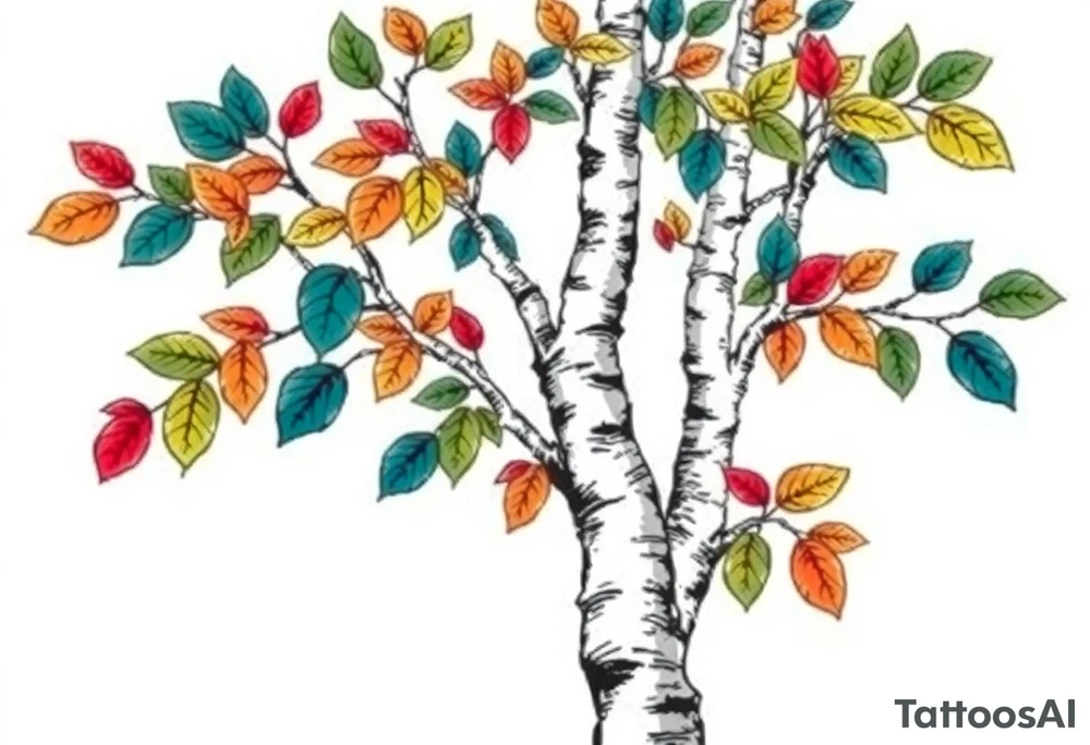 birch tree with coloured leaves tattoo idea