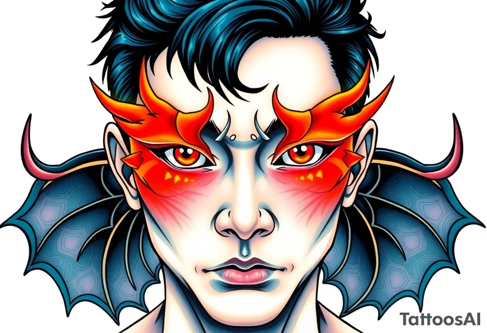 Handsome Asian young guy with demon eyes tattoo idea