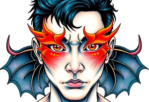Handsome Asian young guy with demon eyes tattoo idea