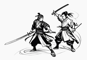 asian swordmaster and blind fold ready to attack tattoo idea