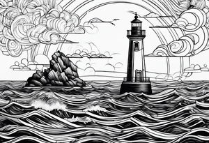 phare maritime dans un bateau entouré de voiles. tattoo idea