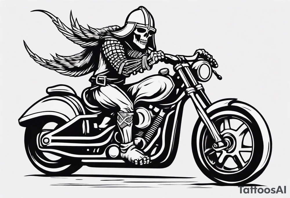 Skeleton with a viking helmet riding motorcycle tattoo idea Skeleton with a viking helmet riding motorcycle tattoo idea