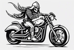 Skeleton with a viking helmet riding motorcycle tattoo idea