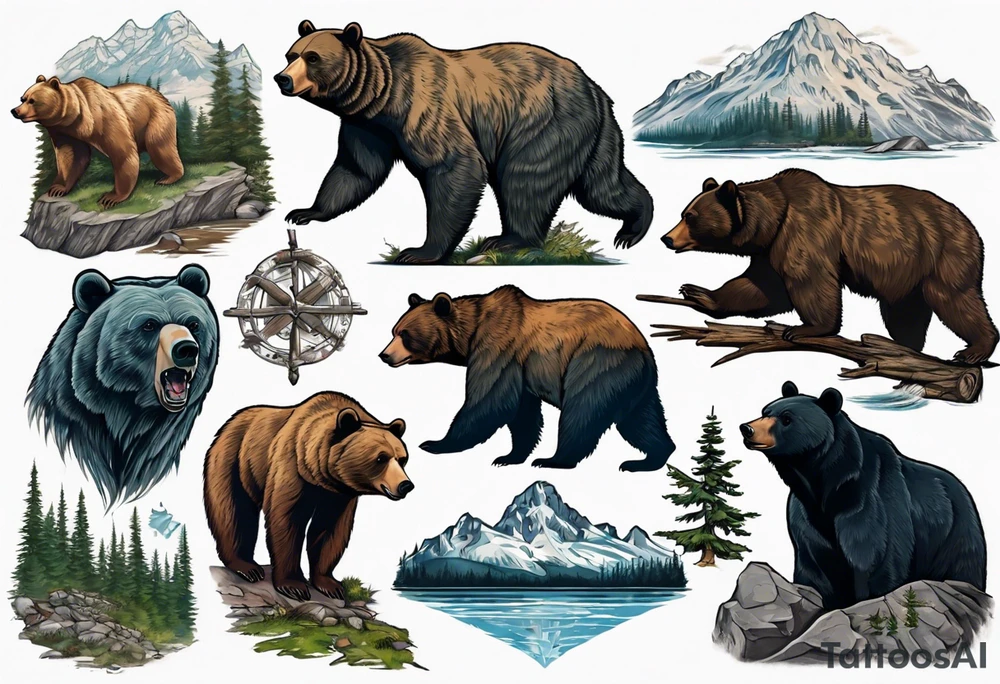 British Columbia landscape inside bear tattoo idea