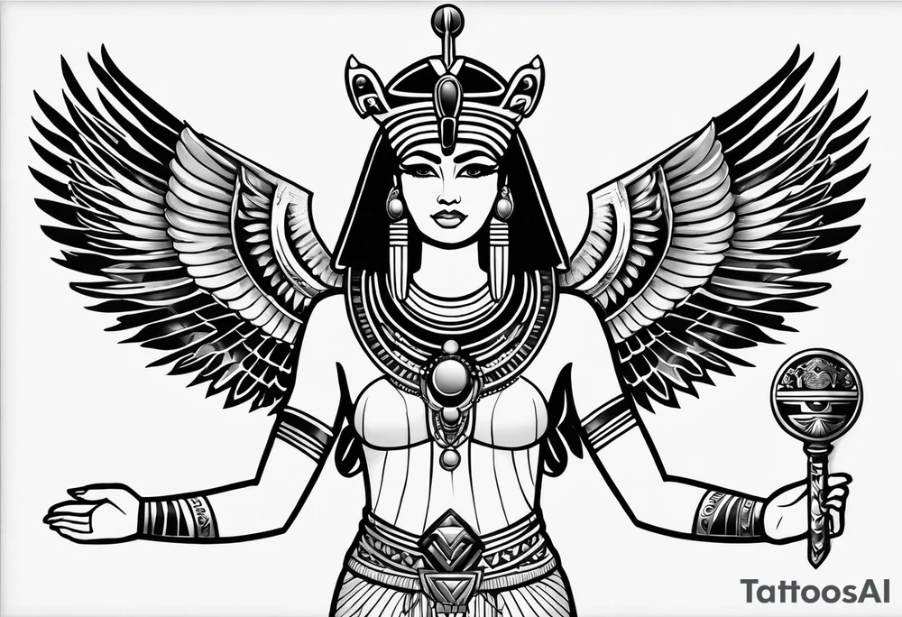 black and white Egyptian goddess Isis tattoo idea