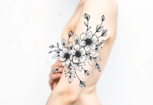 floral composition with japanese vibe, mutiple ornemental patern and leaf tattoo idea