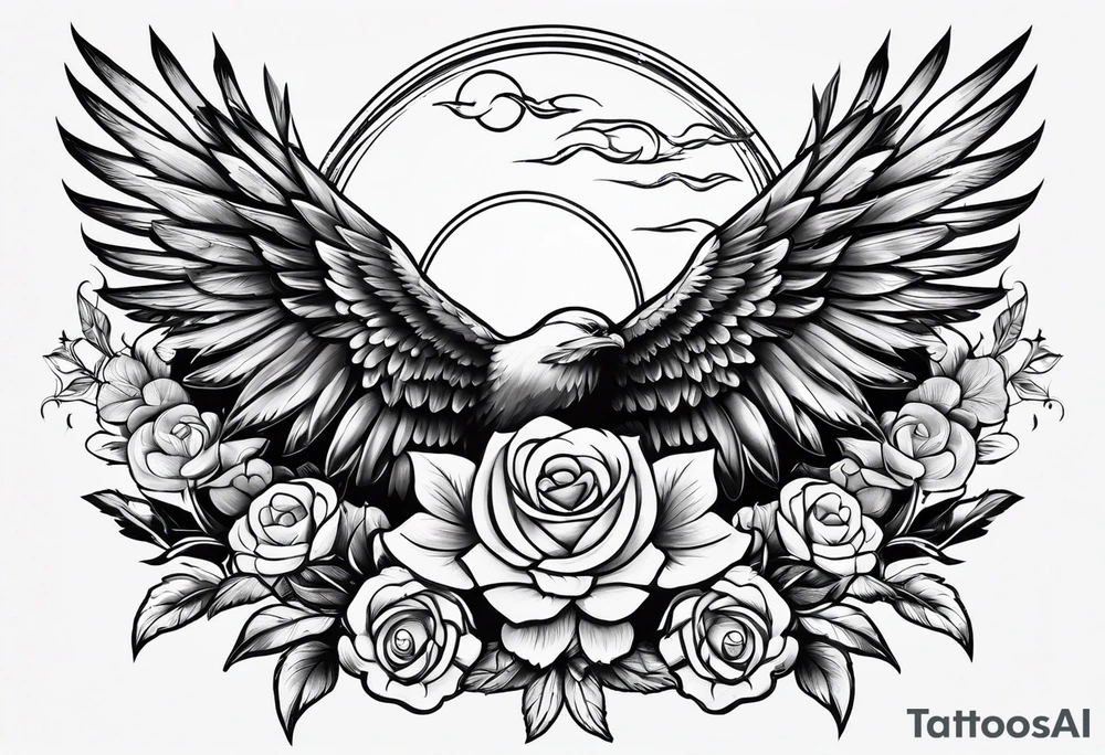 Wings, lightning, flowers, veni vidi vici tattoo idea