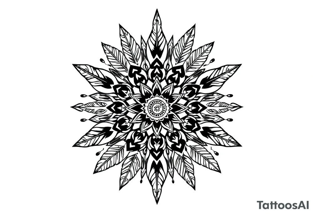 spiritual feathers ornamental mandala indian shaman rune tattoo idea