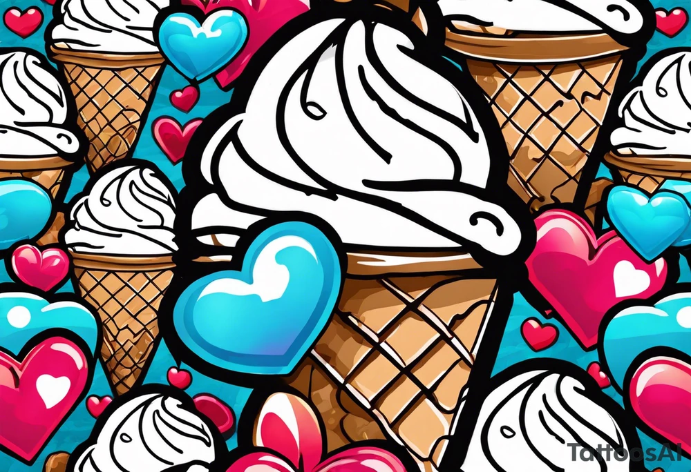 sketch chocolate chip ice cream cone with one red heart tattoo idea