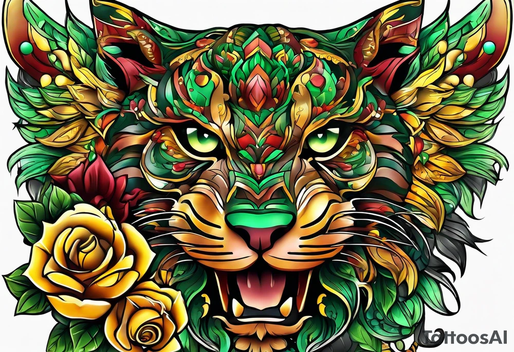 Number 24 with colors green, yellow, maroon and black tattoo idea