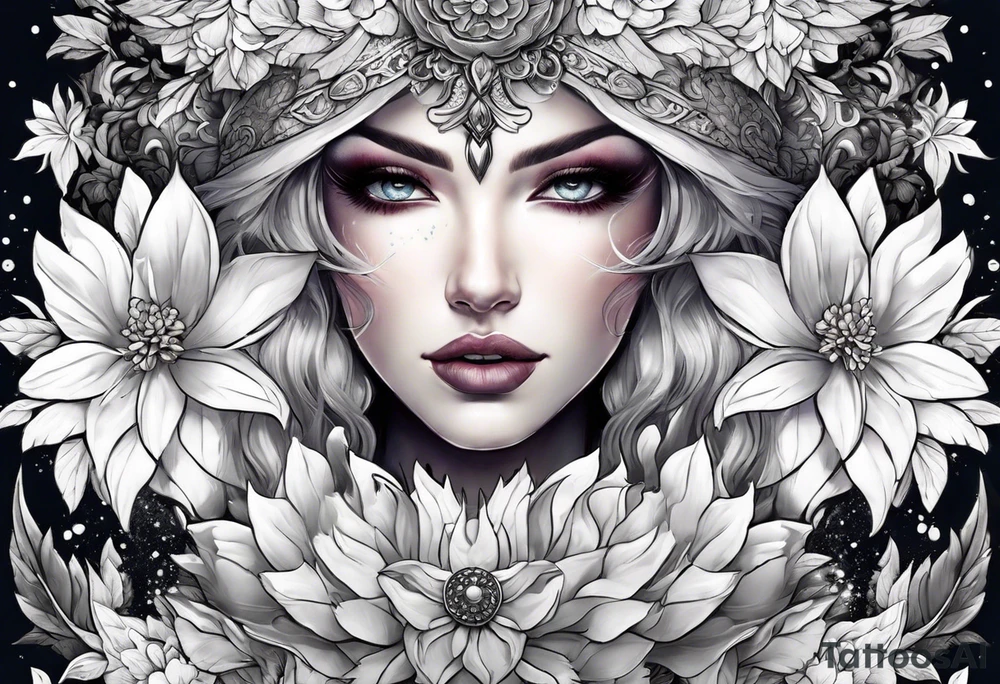 warrior, snow, flower tattoo idea