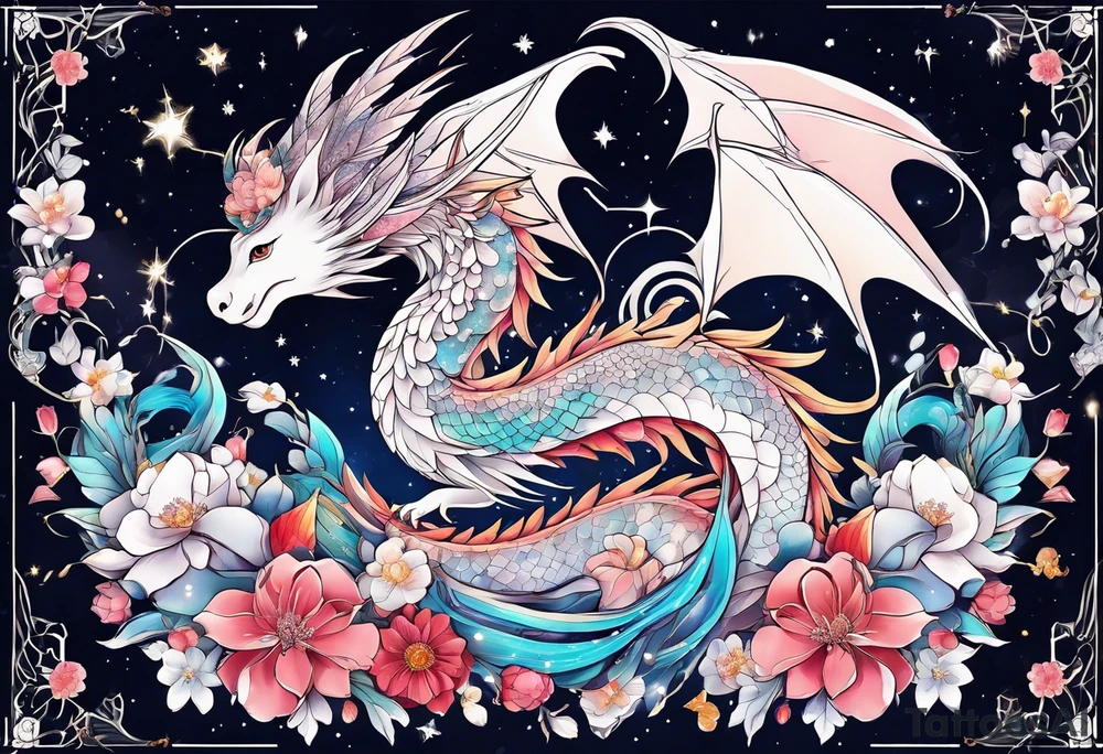 Constellation, wing , snow , cross , dragon female japan kawaii , flower tattoo idea